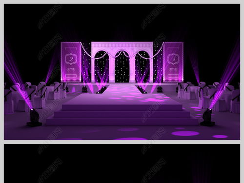 高档时尚高端紫色婚礼舞台设计3D模型下载效果图